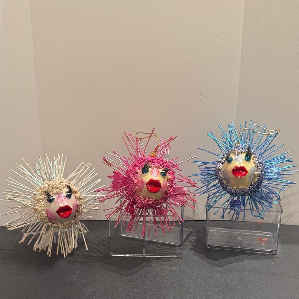 Katherine's Collection Puffer fish ornaments beach themed X 3  vtg- FINAL PRICE